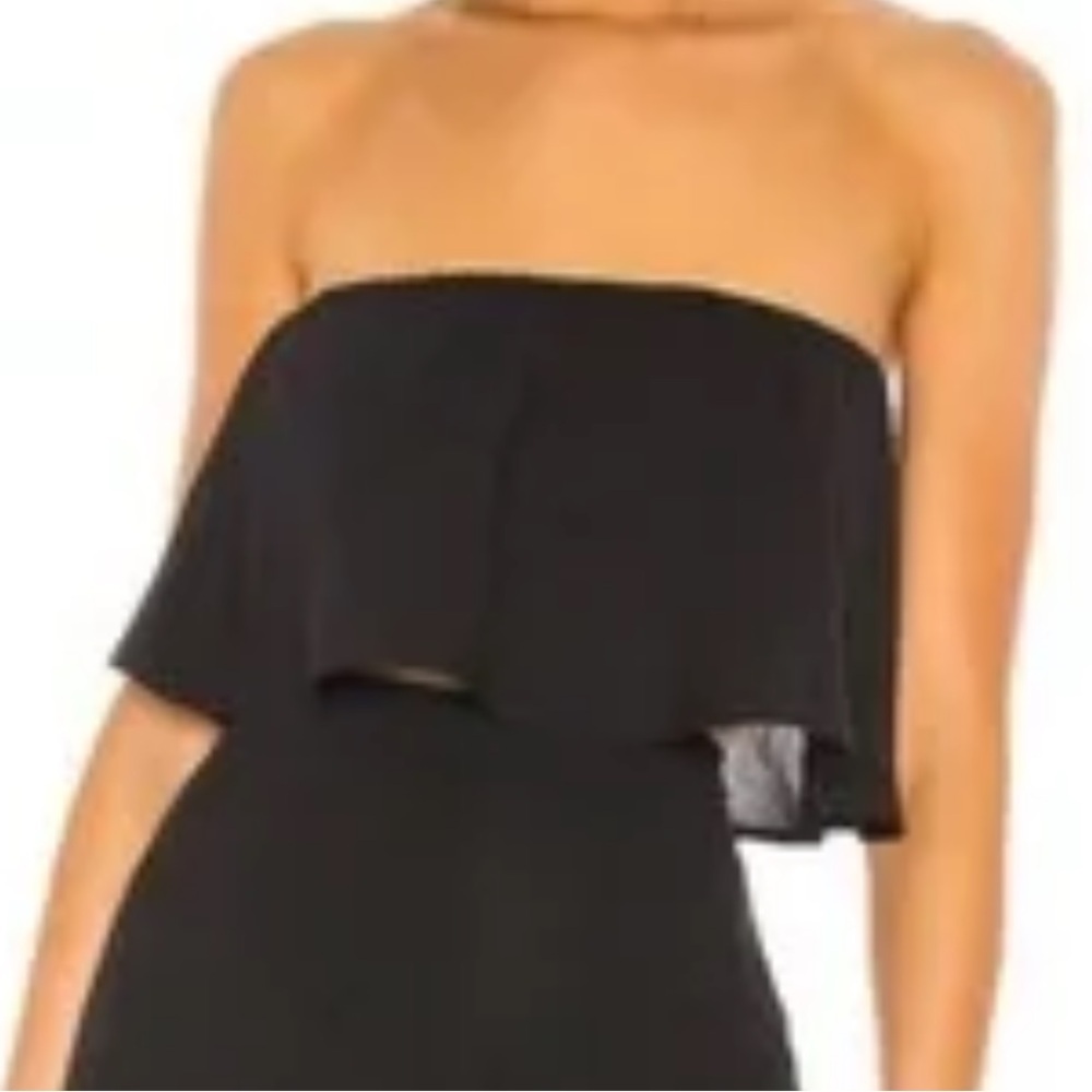 Superdown Ruffle Bandeau Top Black Strapless Cropped